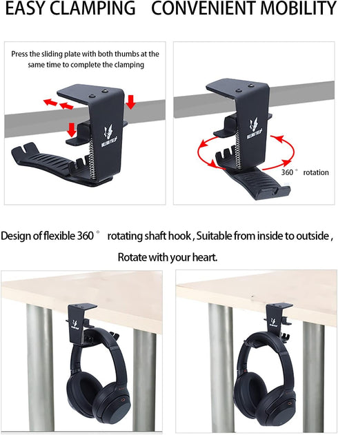 Headphone Stand Headset Holder Earphone Stand with Supporting Bar Flexible Headrest for All Headphones Size (Desk Clip Style, Black)...