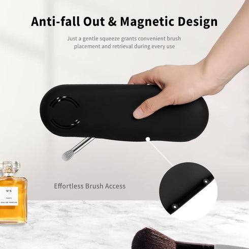 Soft Silicone Large Makeup Brush Holder,Travel Make Up Brushes Case Organizer,Double-sided Vent Portable Cosmetics Bags with Anti-Fall Out Magneti...
