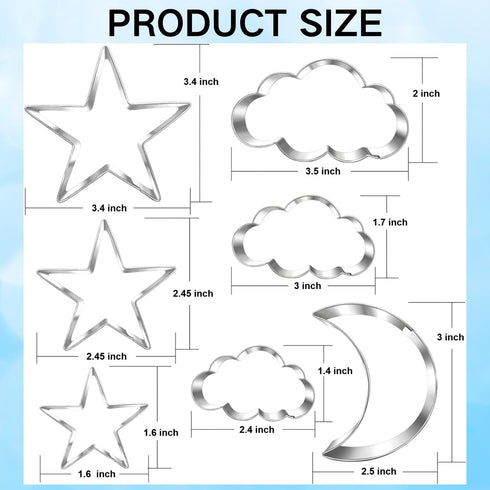 Twinkle Twinkle Little Star Cookie Cutter Set-7 Piece-From 3.5" to 1.6"-Cloud, Star, Moon Cookie Cutters for Baby Shower Gender Reveal Birthday Ca...