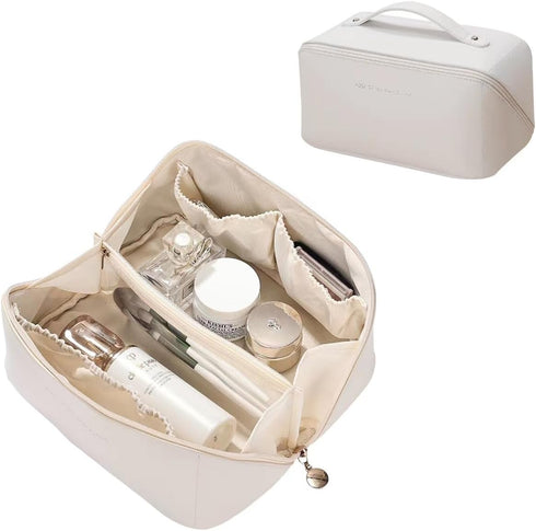 Makeup Bag Large Travel Cosmetic Bag Make up Bags with Compartments Waterproof PU Leather Travel Makeup Organizer and Storage Toiletry Bags for Tr...