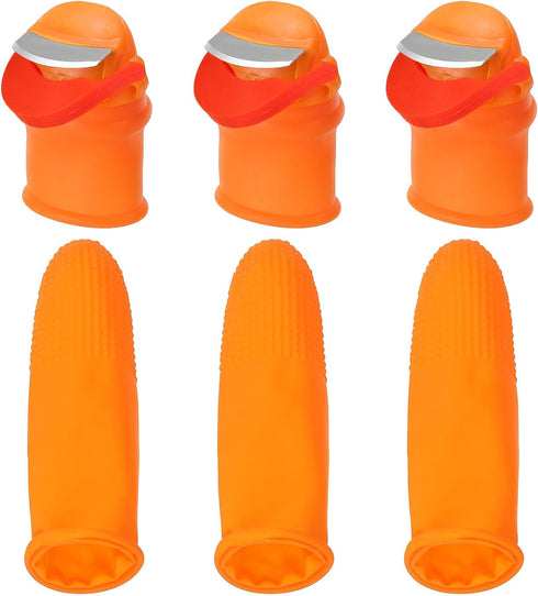 PATIKIL Small Silicone Thumb Knife Kit, 3Pcs Harvesting Plant Knife with 3Pcs Silicone Finger Sleeve Gardening Trim Tool for Picking Fruit Vegetab...