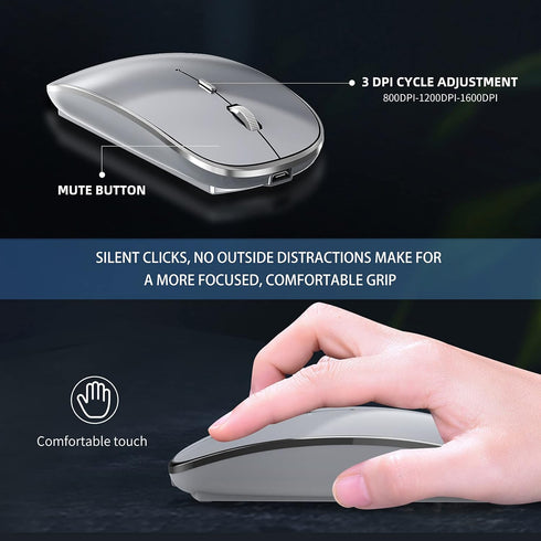 Wireless Mouse Chargeable Portable Silent Wireless Mouse USB and Type-C Dual Mode Wireless Mouse 3 adjustable DPI for Laptop, Mac, MacBook, Androi...