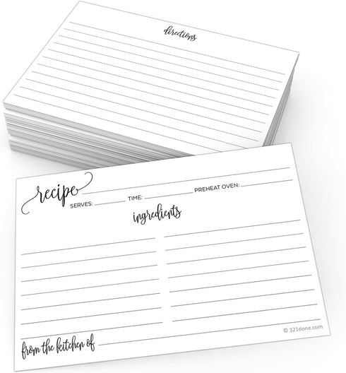321Done Recipe Cards, Made in USA - From the Kitchen Of, 4x6 Black and White Modern Minimalist, Large Double-Sided for Weddings, Bridal Shower - S...