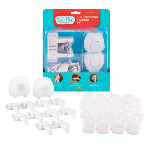 Toddleroo by North States Childproofing Starter Set 2 Door Knob Covers, 34 Plug Protectors, 10 Drawer & Cabinet Latches. Baby-Proof with Confidenc...