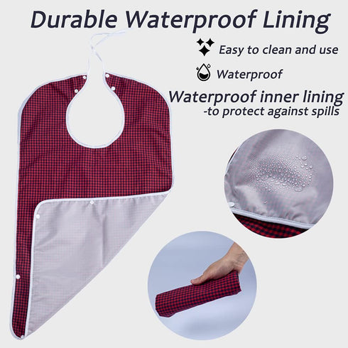 3PK Adult Bibs for Eating-Washable Reusable Waterproof Clothing Protector with Crumb Catcher-Large Adult Feeding Bibs Clothing Protector(Red, brow...