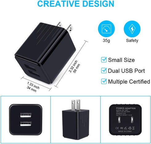 USB Wall Charger with Micro USB Cable for LG Stylo 3/2 K50 K40 K30 K20, Samsung Galaxy S7 S6 S5 J7 J3 Note 5/4, Micro Charger Set, Car Adapter, Ch...