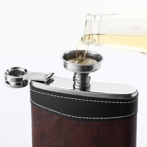 Premium 1 Pack 8 Oz Hip Flask for Liquor Soft Touch Leather Wrap with Funnel,18/8 Stainless Steel Highest Food Grade Leak Proof Classic Flask...