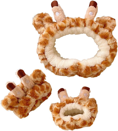 3 Pcs Makeup Headband Wristband Set Giraffe Hairband Spa Shower Head Wrap Skincare Hair Accessories Cute Hair Band for Washing Face...