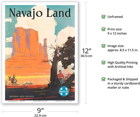 Navajo Land - Arizona New Mexico - Santa Fe Railroad - Navajo Nation Monument Valley - Vintage Railroad Travel Poster by Elms c.1954 - Master Art ...