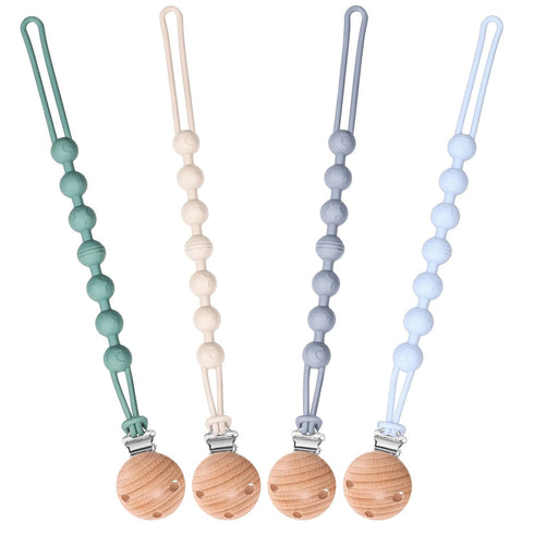 4-Pack Silicone Pacifier Clip Holder, Soft Flexible Binky Clips, Food Grade Silicone Pacifier Strap with Clip, Teethers Toys Clips, for Baby Boy a...