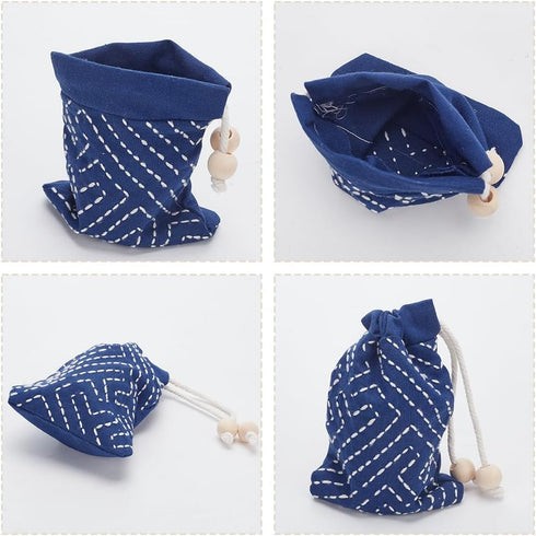 FREEBLOSS 4 Set Sashiko Drawstring Bag Kit Sashiko Embroidery Kit for Beginners Full Embroidery Kit includes Sashiko Thread, Needles, Fabric, Thim...