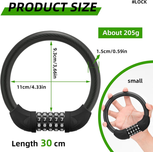 ROCKBROS Small Bike Lock, 5 Digit Bike Combination Lock, Anti-Theft Bike Cable Lock...