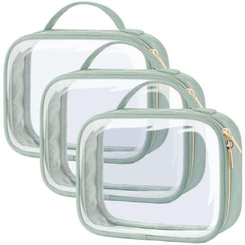 PACKISM TSA Approved Toiletry Bag - Clamshell Closing Clear Makeup Bags with Handle, Laurel Green, Quart-sized Clear Travel Bags for Toiletries, C...