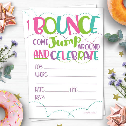 Girl Bounce House or Jumping Party Invitations (20 Count) With Envelopes - Jump Party Invites...