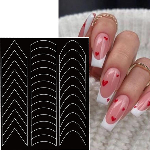 8 Pcs French Tip Manicure Edge Auxiliary Line Nail Art Stickers Heart Butterfly Flowers Nail Design Airbrush Nail Stencils Stickers for Nail Art S...