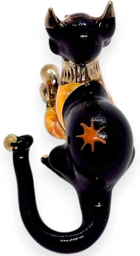 Tiny 2¼" Black Brown Crouching Play Ball Cat Figurine Miniature Hand Blown Painted Glass Cats Kitten Feline Animals Cute Crystal Decorative Collec...