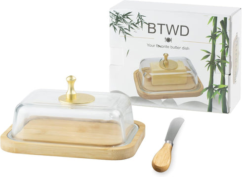 Glass Large Butter Dish with Lid and Knife for Countertop and Refrigerator, Butter Keeper Container Storage with Handle for Fridge, Butter Holder ...