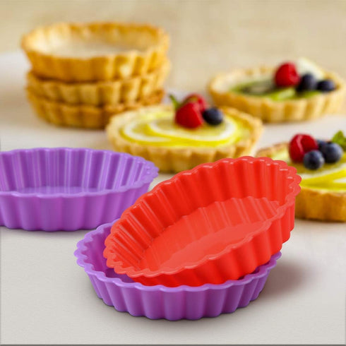 FUNBAKY Silicone Quiche Pan, Mini Pie Pan Non-stick Round Silicone Baking Molds 10 Packs...