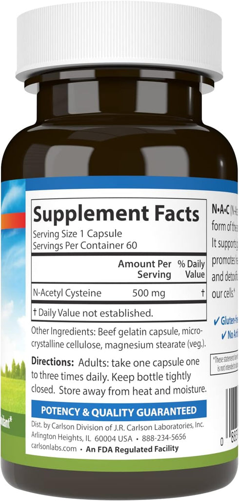 Carlson Labs NAC N-Acetyl Cysteine, 500mg, 60 Capsules...