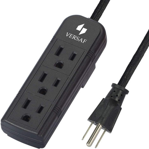 Power Strip 3 Prong Outlet - Slim Black 3 Grounded Outlets Heavy Duty Extension Power Cord Power Strip No Surge Protector with Wall Mount Hole Ide...