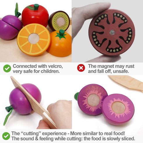 Wooden Play Food for Kids Kitchen Cutting Fruits Toys for Toddlers Pretend Vegetables Gift for Boys Girls Educational Toys...