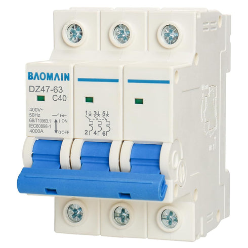 Baomain 3 Pole Miniature Circuit Breaker, DZ47-63 40A 400V 4 kA AC Circuit Breaker, 3P DIN Rail Mount MCB C40 (C40, 40Amp)...