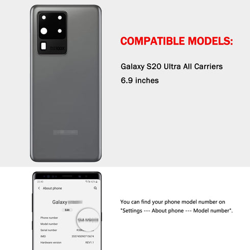 Compatible for Samsung Galaxy S20 Ultra Back Glass Cover Replacement 6.9-Inches Galaxy S20 Ultra SM-G988 All Carriers with Installation Manual + R...