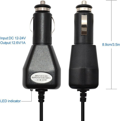Talentcell 12V Lithium Battery Pack Car Charger, 12.6V/1A DC 5.5mm x 2.1mm Car Charger Adapter for 3S 12V Rechargeable Li-ion Batteries, Black...