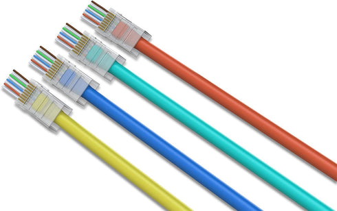 PETECHTOOL RJ45 CAT6A CAT6 Pass Through Connectors 23 AWG Cables 50-Pack - End Bold Ethernet 8P8C Gold Plated Modular Plug for Unshielded Twisted ...