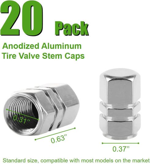 WSSROGY 20pcs Car Tire Valve Stem Caps Air Caps Cover, Universal for Cars, SUVs, Bike, Trucks & Motorcycles (Silver)...