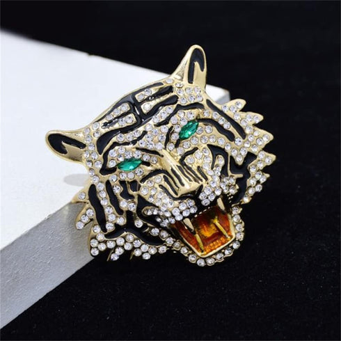 Rhinestone Roaring Tiger Brooch Women Men Crystal Enamel Tiger Head Brooch Pin For Party...