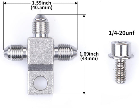 Stainless Steel AN3-3AN Male Brake Hose End Tee Block with screw 1/4-20 unf Titanium Color...