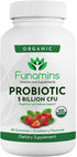 Organic Probiotic Gummies, 5 Billion CFU per serving, 60 Count, Vegan, Supports Digestive Health and Immune Defense, for Women and Children; Straw...