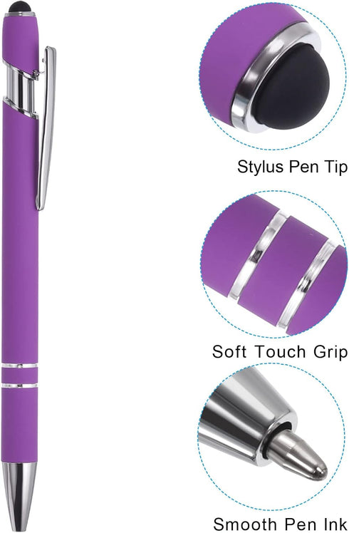 PATIKIL Ballpoint Pen with Stylus Tip, 12 Pack 2 in 1 Metal Pen Black Ink 1.0mm Medium Point Stylus Pen for Touch Screens Style 1, Purple...