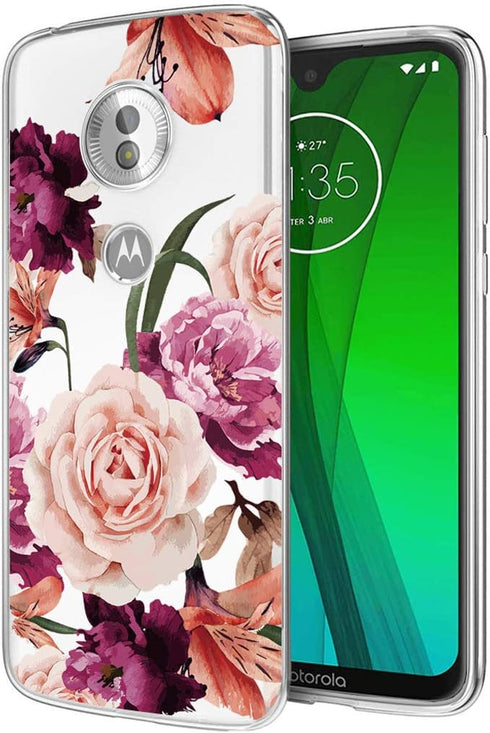 for Moto G7 Case, for Moto G7 Plus Case with Flowers, Slim Shockproof Clear Floral Pattern Soft Flexible TPU Back Phone Cover for Motorola Moto G7...
