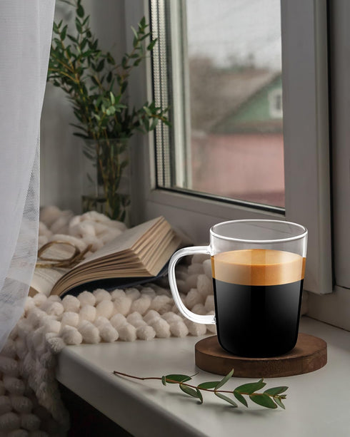 LUXU Glass Coffee Mugs(Set of 4)-17 oz,Clear Beer Mugs,Glass Tea Cups with Comfortable Handle,Lead-free Drinking Glasses,Perfect for Latte,Espress...
