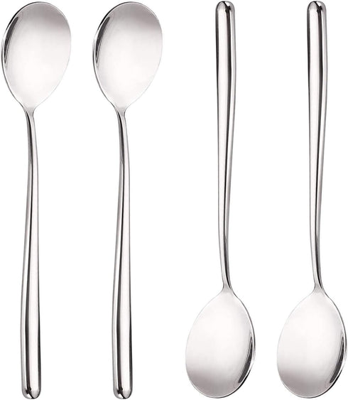Stainless Steel Spoon,Long handle Great Circle Soup Spoons Korean Long Handled Soup Spoon,Stainless Steel Round handle Bar Spoons Silver Set of 4...