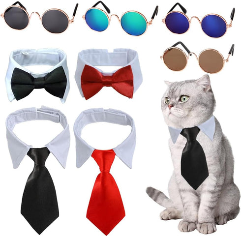 8 Pieces Pets Dog Cat Bowtie Pet Sunglasses Pet Costume Adjustable Formal Necktie Collar for Cats Small Dogs Puppy Grooming Accessories (Black/red...