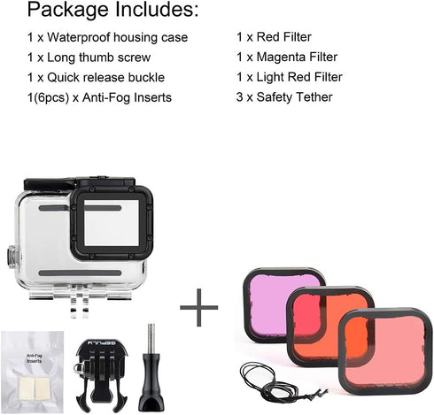 Waterproof Housing Case with Dive Filter for GoPro Hero 7 Black, Hero 6 Black, Hero 5 Black, Hero (2018) Camera - 45 Meters Underwater Photography...