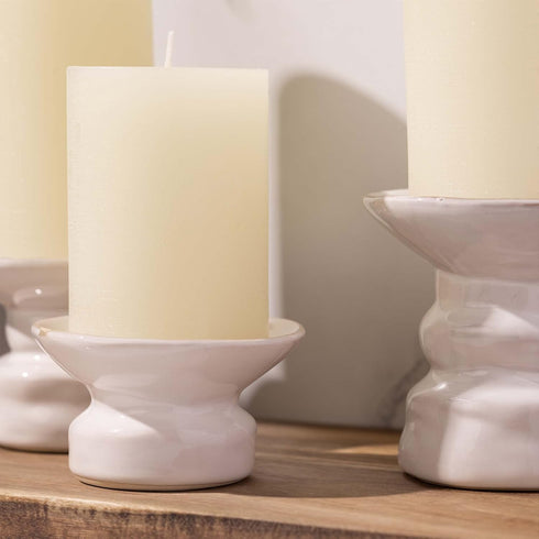 BASK Mottled Pillar Candles - Unscented Ivory Pillar Candles Set of 3 - Dripless, Smokeless for All Occasions...