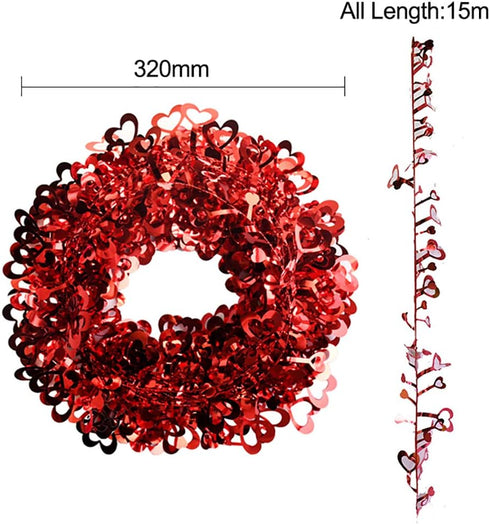 Ochine Tinsel Heart Wreaths Garland Valentines Day Red Heart Shaped Wreaths Decor Valentine Hanging Door Wall Wreath Wedding Wreaths for Valentine...