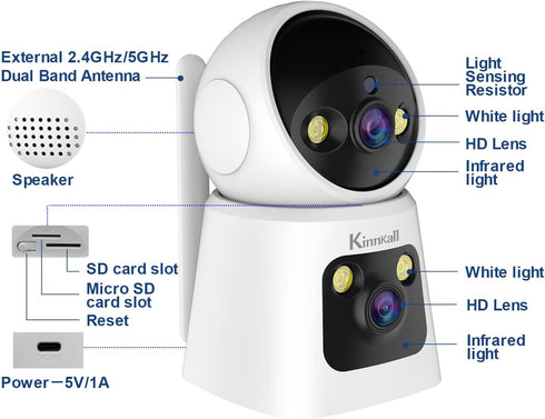 Pan/Tilt-Indoor Camera Dual lens for Baby Monitor-Cat-Dog-Pet Camera, 2.4G/5G WiFi-Camera for Home Security, Wireless Camera with Mobile App & PCs...