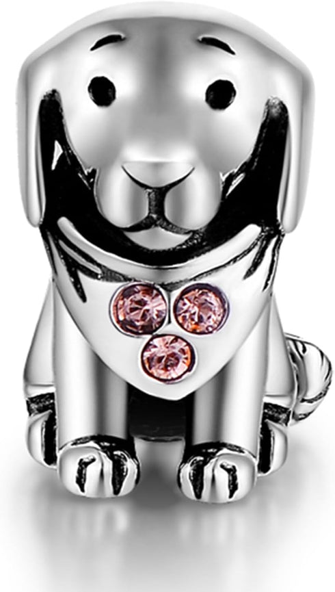 GW 925 Sterling Silver Puppy Dog Animal Charms Bead Fit European Bracelets for Dog Lover (Pink-Puppy-212)...