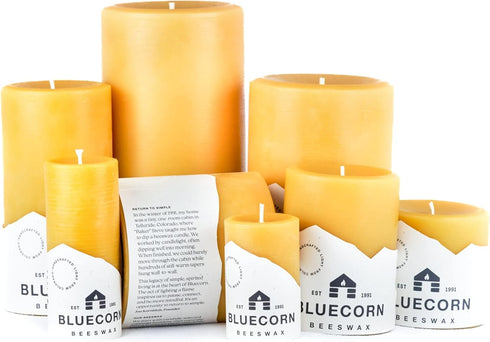Bluecorn Beeswax 100% Pure Beeswax Pillar Candles | Natural Beeswax Candles, Unscented Yellow Candles | Soy, Paraffin, & Fragrance Free | 3x3, 50 ...