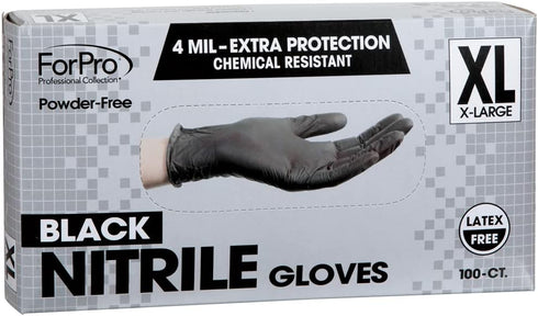 ForPro Professional Collection Disposable Nitrile Gloves, Chemical Resistant, Powder-Free, Latex-Free, Non-Sterile, Food Safe, 4 Mil, Black, X-Lar...