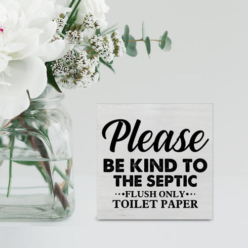 Country Only Flush Toilet Paper Wood Box Sign Decor Desk Sign Be Kind to the Septic Wooden Box Block Sign Rustic Home Bathroom Shelf Wall Decorati...