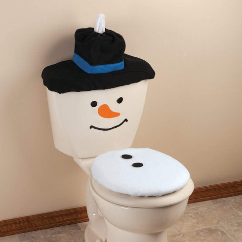 Depointer Decorative Holiday Snowman Toilet Cover Set, One Size Fits All, White...