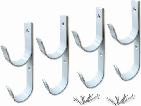 4 PCS Set Wide Pool Pole Hangers Heavy Duty White Aluminium Holder Hooks with Screws Perfect Hook Holders for Swimming Pool Telescopic Poles Skimm...