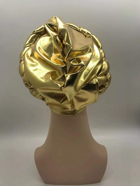 latest aso oke auto gele headtie Already Handmade african Cap Nigerian Wedding Gele women braid turbans Ladies head wraps (Gold)...