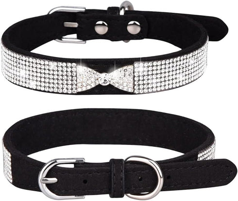 Small Dog Collar Diamond Bling Girl Puppy Cat Collars Rhinestone Bowtie Female Boy Little Pet kitten Collar Animals Black XS...